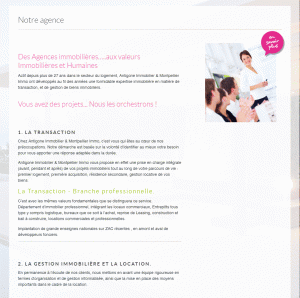 page présentation de l'agence immobiliere site immobilier